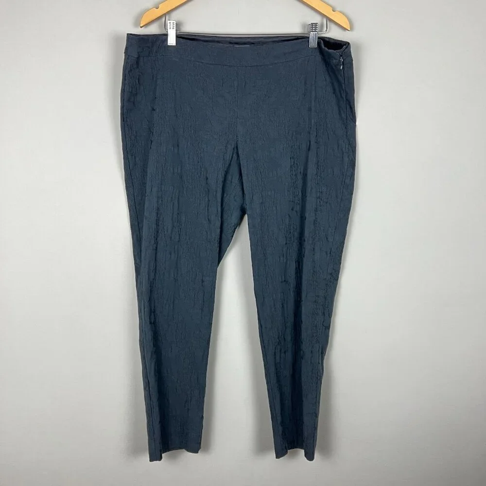 Eileen Fisher Pants Womens Large Black‎ Textured Stretch Ankle Side Zip Cotton L
